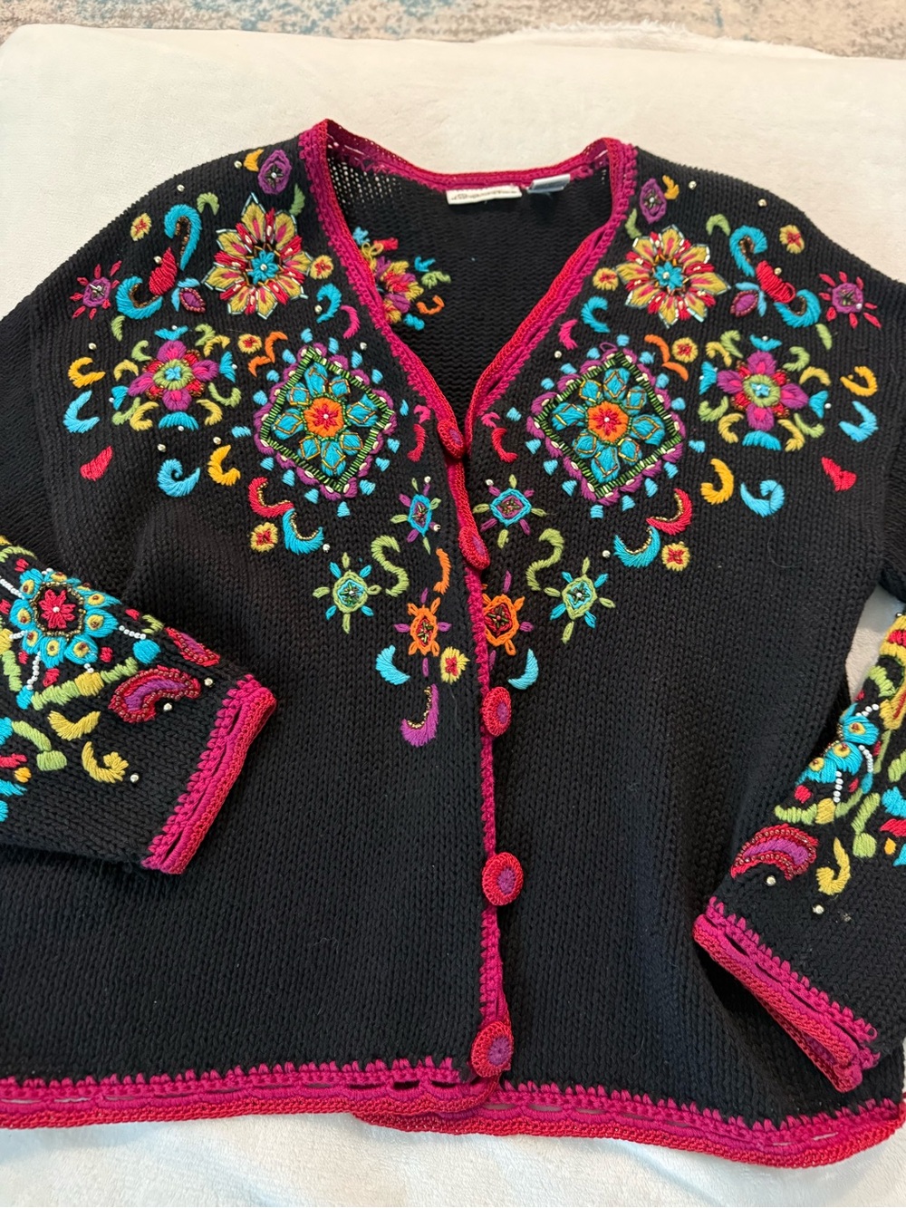 Gantos Floral Knit Embroidery Cardigan Sweater Size Large D73